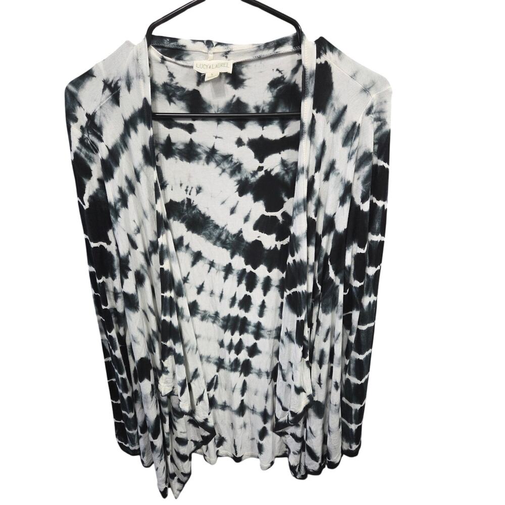 Black and White Tie Dye Waterfall Cardigan - Anthropologie Lucy & Laurel - S